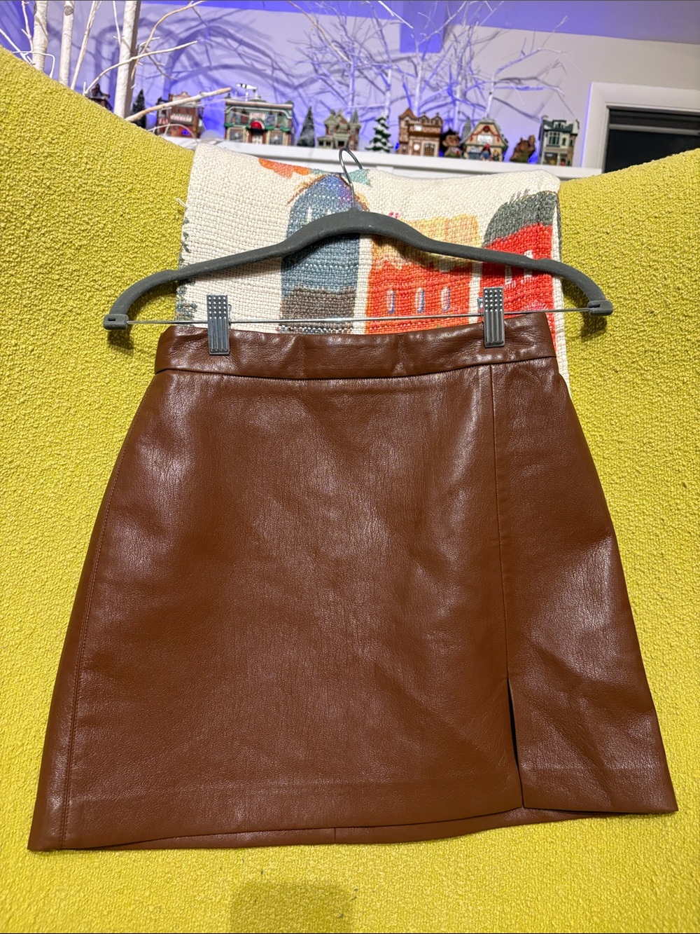 Wilfred Brown Faux Leather Mini Skirt with Side Slit